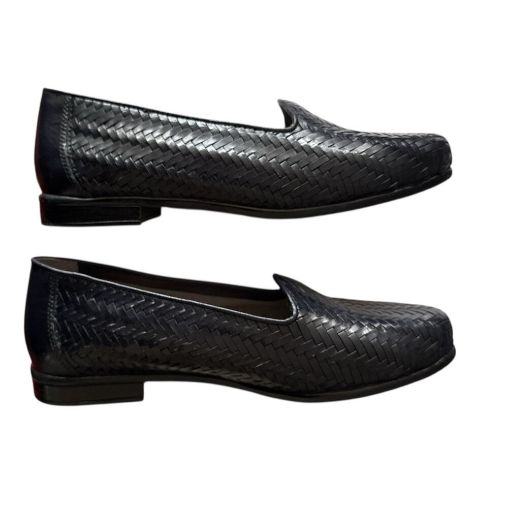 Trotters Liz Flats Navy Blue Woven Leather Loafer Slip On Shoes T5158-589 6.5 W - Picture 5 of 11